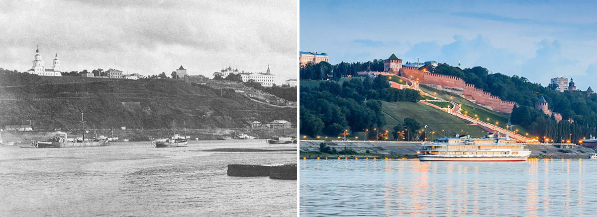 The view from the Volga River, 1886 and the same view nowadays.
