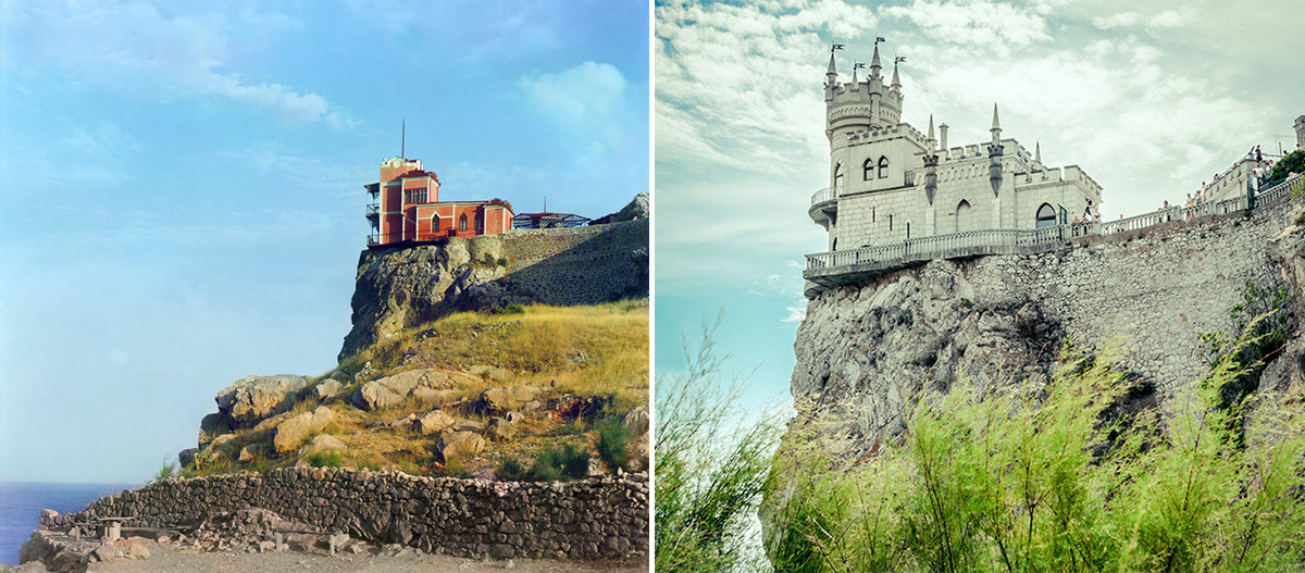 This is how Sergey Prokudin-Gorsky depicted Lastochkino Gnezdo in 1904 - and how it looks now. 