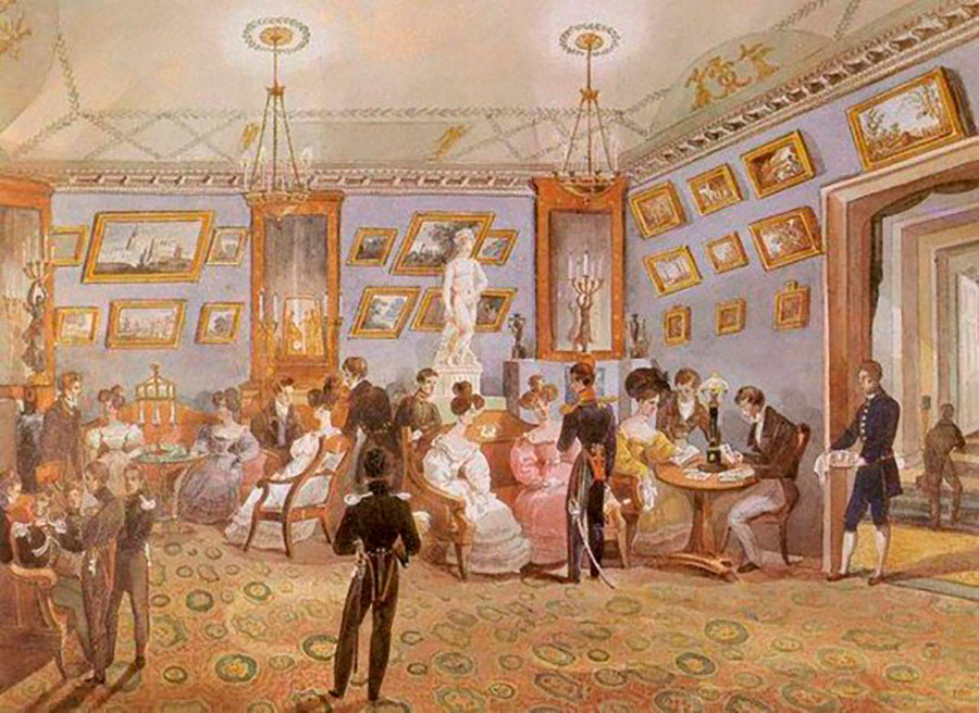 Великосветски салон. Акварел. Непознати уметник, 1830-их.