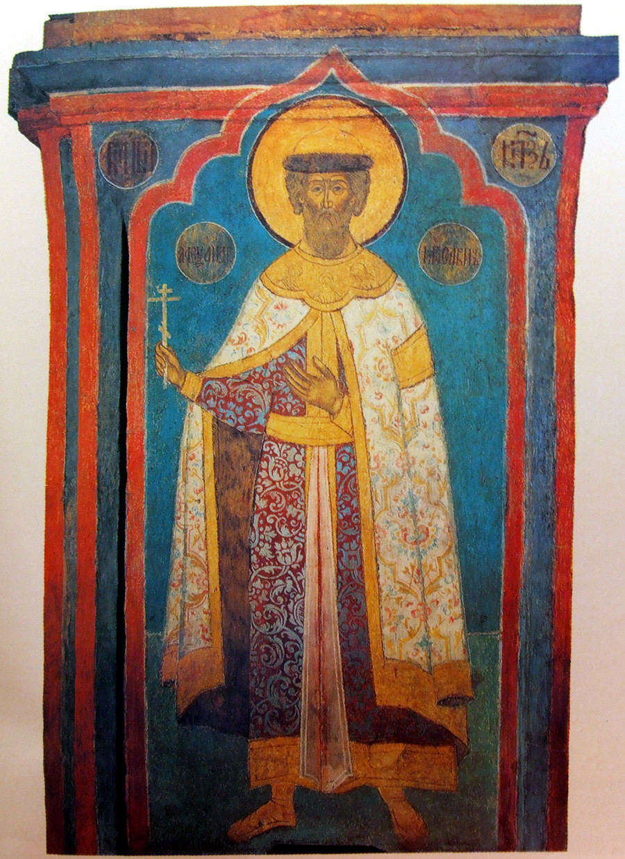 Santo Aleksandr Nevsky. Sebuah lukisan dinding di Katedral Arkhangelsky di Kremlin Moskow.
