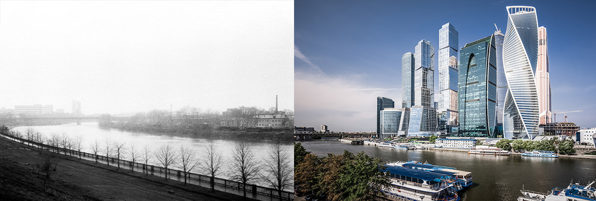 A sinistra, il luogo dove oggi sorge Moscow City immortalato in una foto del 1982 