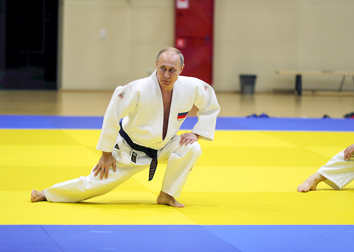 Russian President Vladimir Putin attends a judo training session at the Yug-Sport sport and training complex in the Black sea resort of Sochi, Russia, February 14, 2019