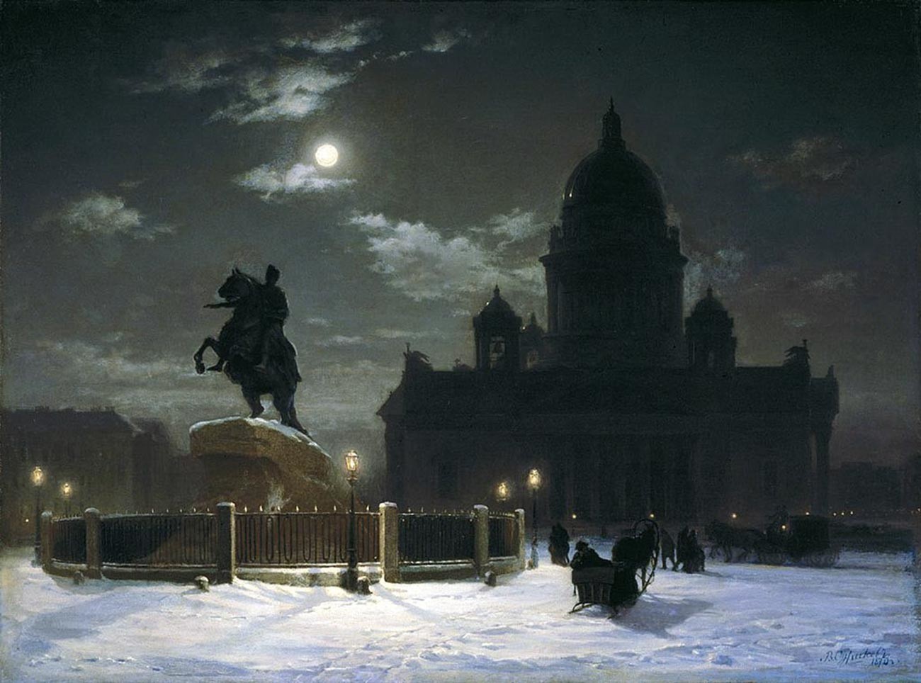 サンクトペテルブルクのセナツカヤ広場にあるピョートル1世の銅像、1870年