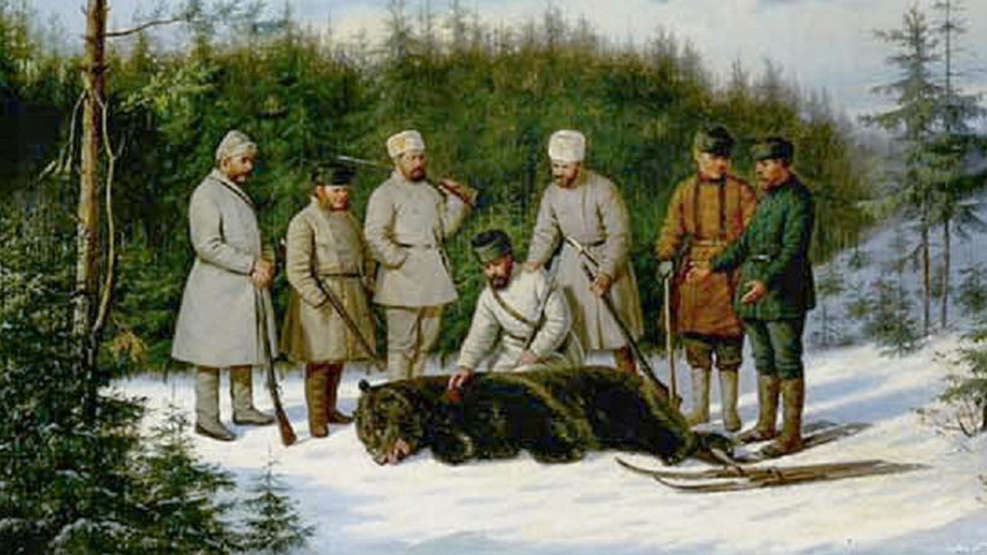 Russian bear hunting party.