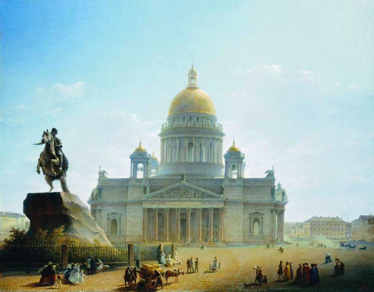 La cathédrale Saint-Isaac et le Cavalier de bronze, monument à Pierre le Grand. Fin des années 1820 - début des années 1830
