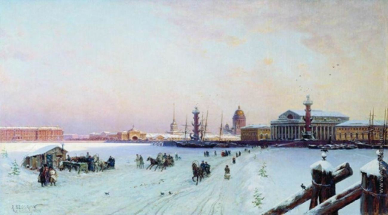 Vue sur la Neva et la flèche de l'île Vassilievski, 1879
