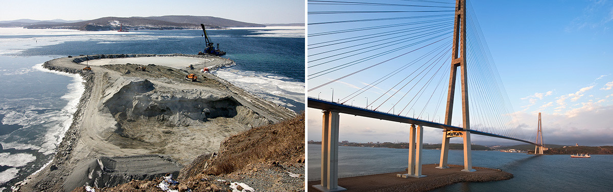 Pembangunan jembatan pada 2009 dan tampilan jembatan sekarang.