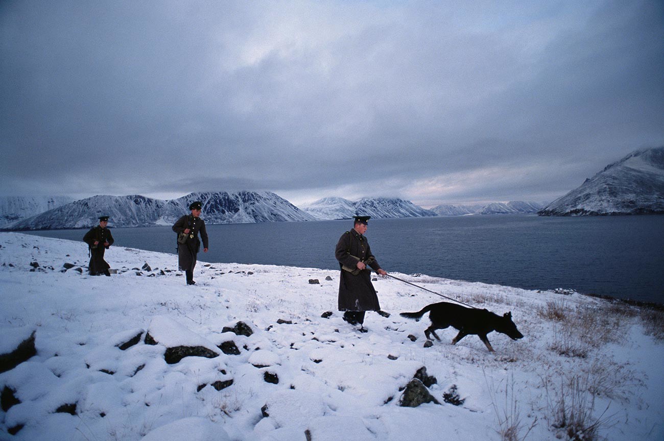Border guards of ex-USSR patrolling along the Provideniya Bay and Bering Sea.