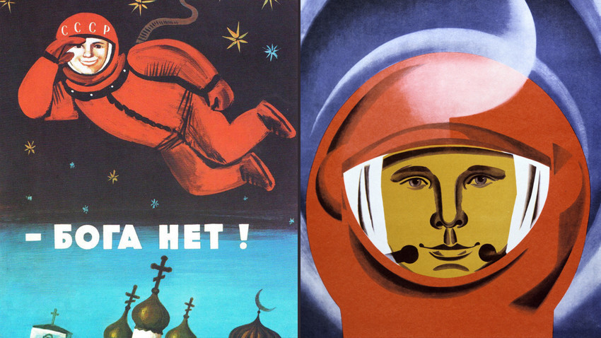 Plakat "Cesta je širša brez Boga." 1975/plakat Jurija Gagarina
