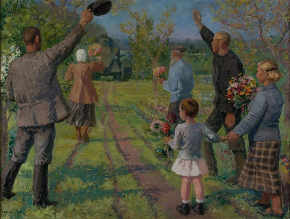 Екатерина Зернова. Колхозники приветствуют танкистов, 1937