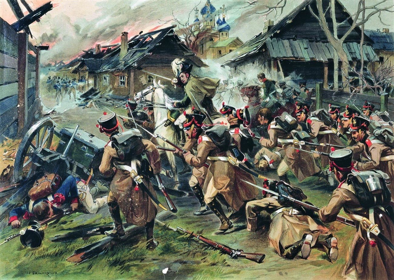Die Schlacht um Malojaroslawez am 12. Oktober 1812.