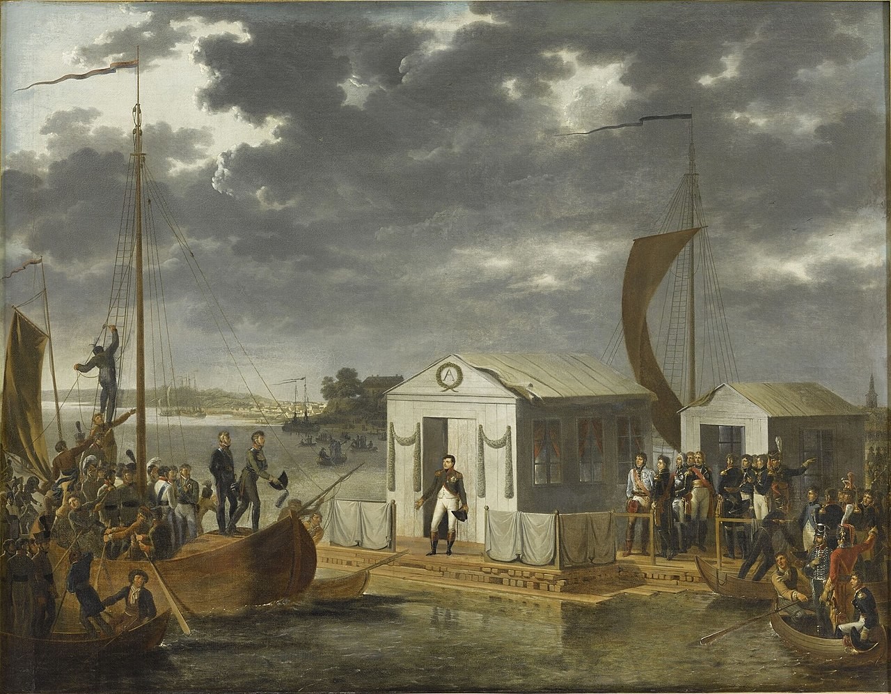 The meeting of Napoleon I and Alexander I on the Neman river, June 25th, 1807 (Treaty of Tilsit), by Adolph Roehn 