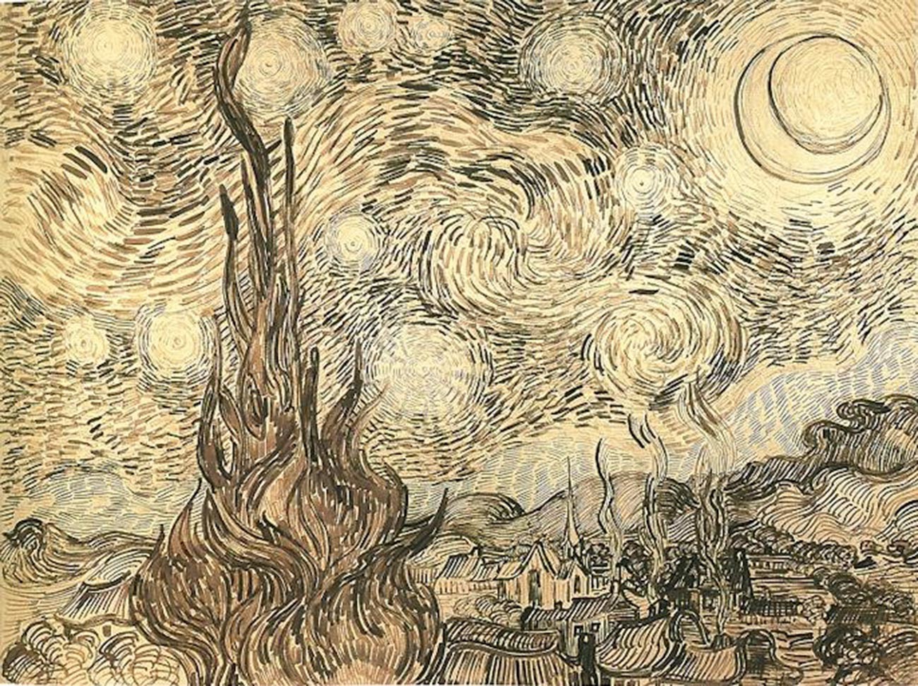 Die Sternennacht von Vincent van Gogh (Zeichnung)