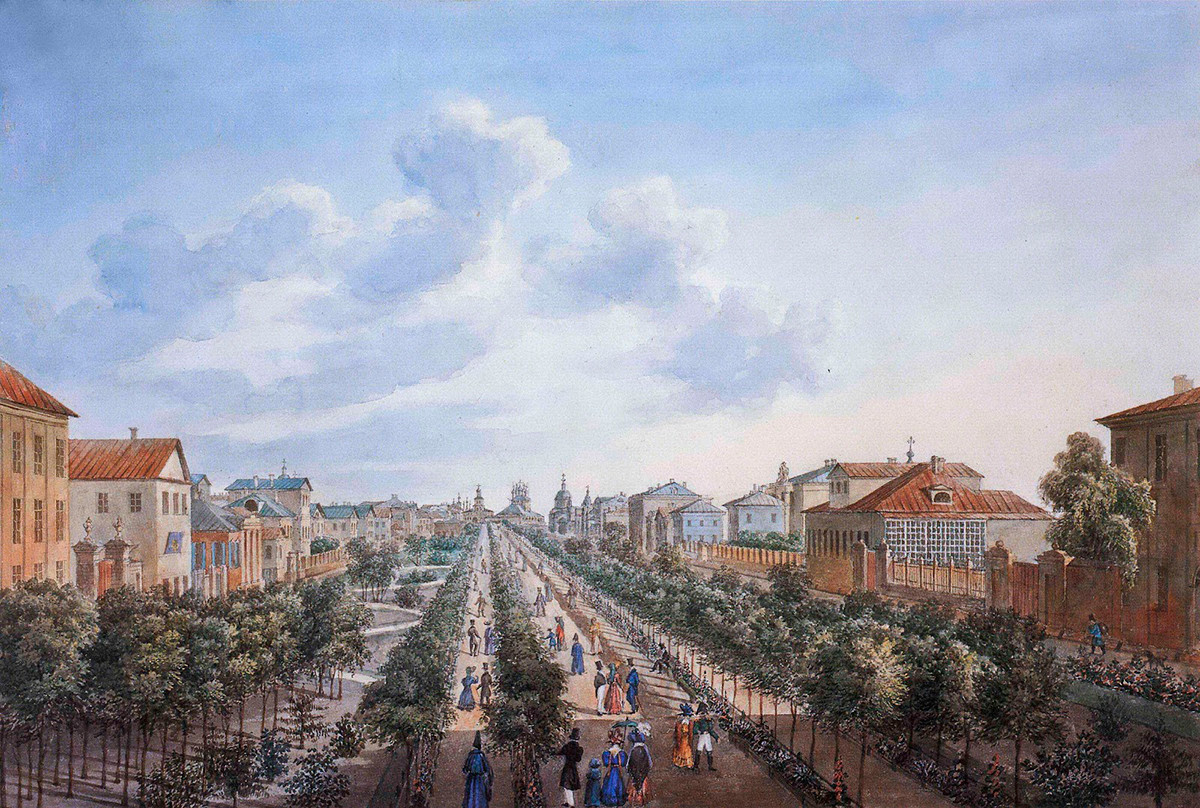 Twerskoi-Boulevard in Moskau, frühes 19. Jahrhundert.