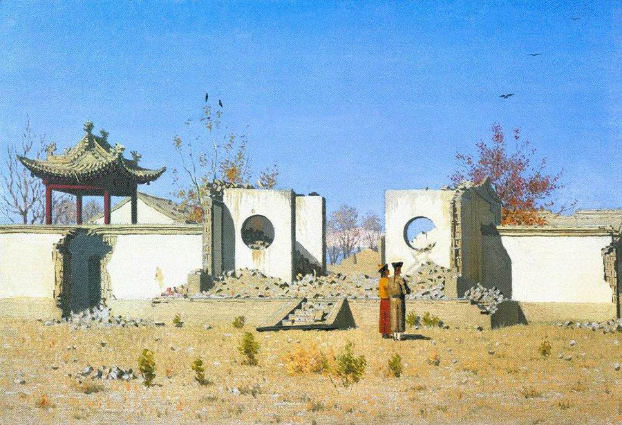 中国の寺院跡、アク・ケント、1870年