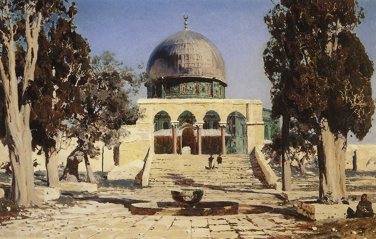 古代のエルサレムの神殿があるハラム・アッシャリフ、1882年