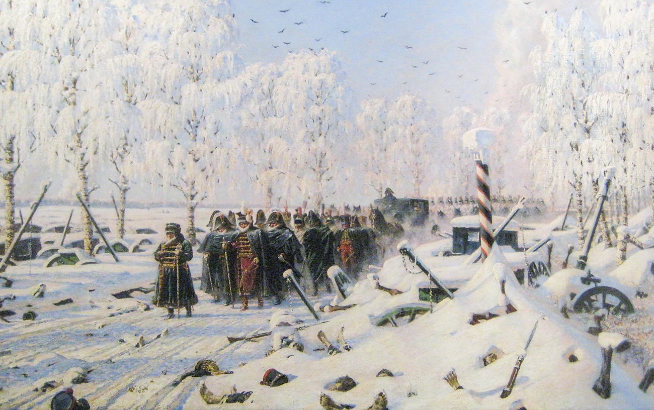 “En el gran camino de la retirada”. De la serie de pinturas “Napoleón en Rusia” de Vasili Vereschagin.