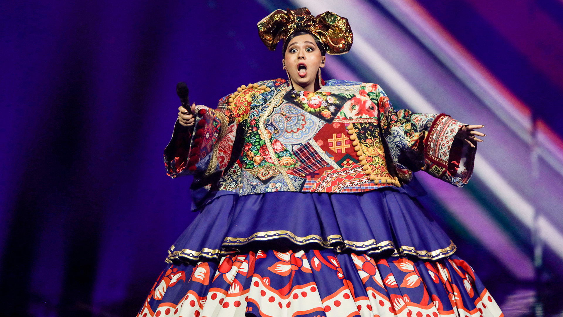 Manizha from Russia performs at the first semi-final of the Eurovision Song Contest at Ahoy arena in Rotterdam, Netherlands, Tuesday, May 18, 2021