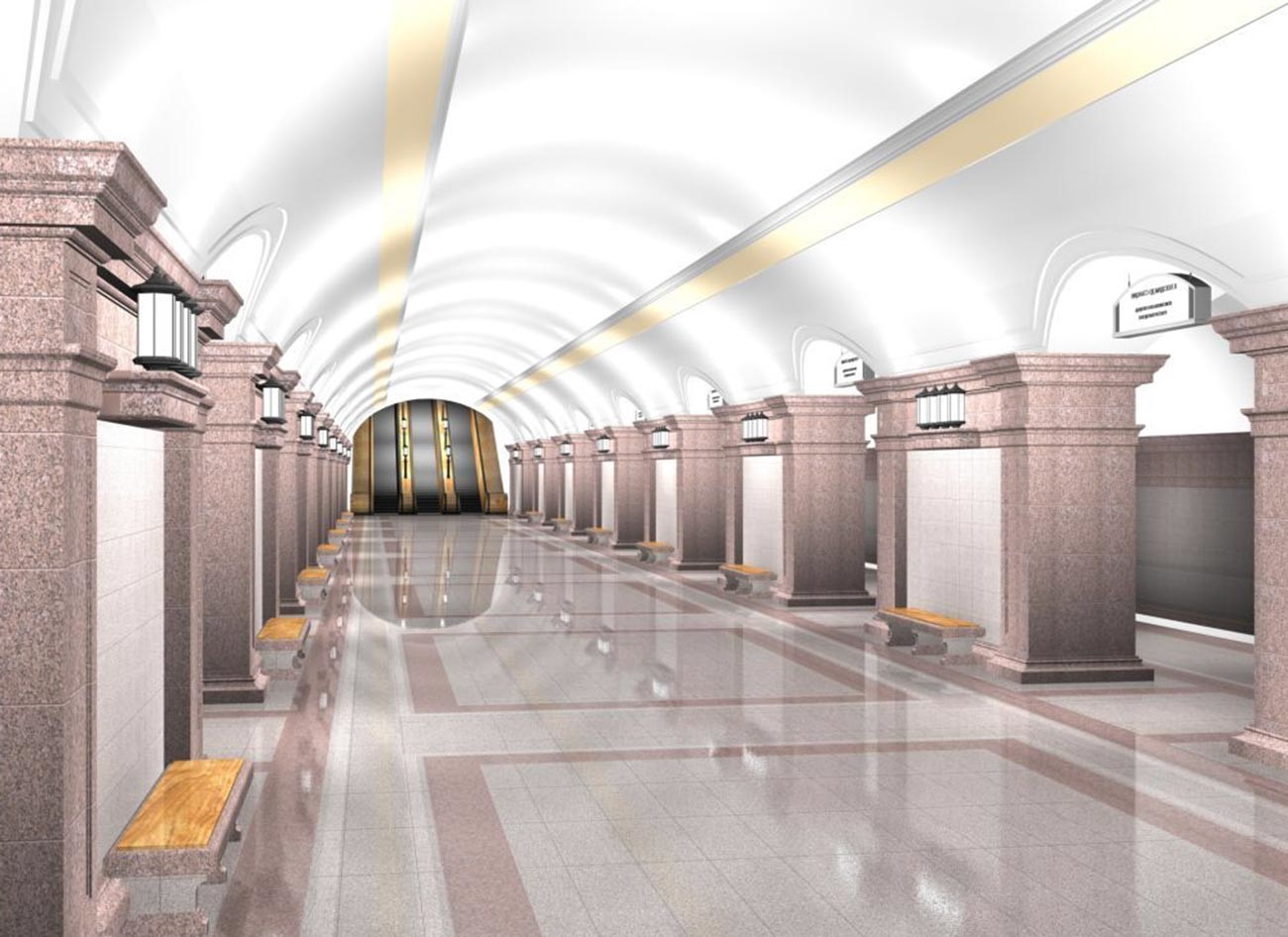 Станица метроа „Трг револуције“, Чељабинск, -  приказ платформе за путнике у главном холу.