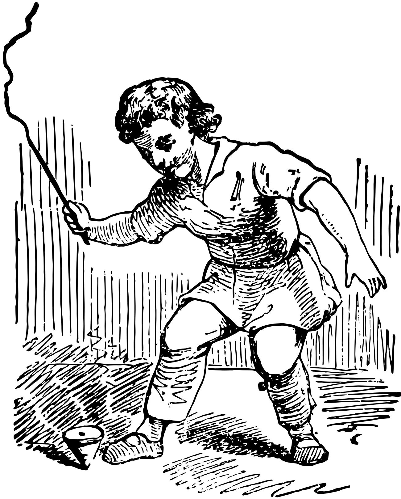 A boy playing a whipping top.