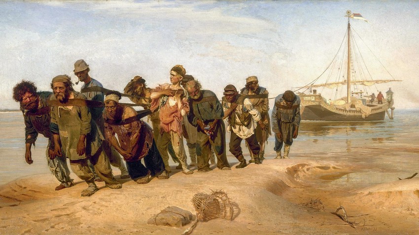 "Rebocadores de barcaça no Volga", pintura de Iliá Répin (1844-1930).