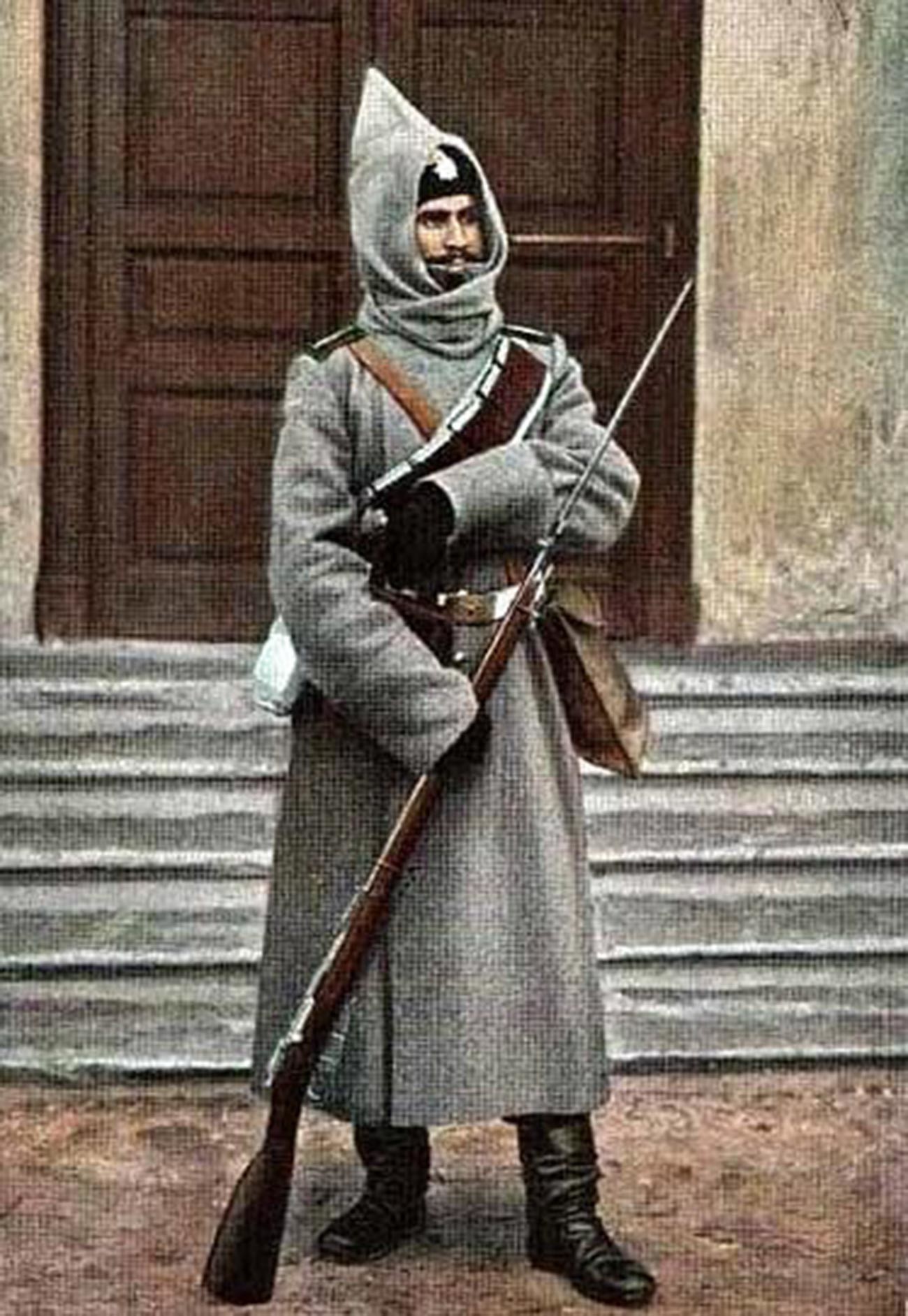 Bashlyk as a part of a historical military uniform.