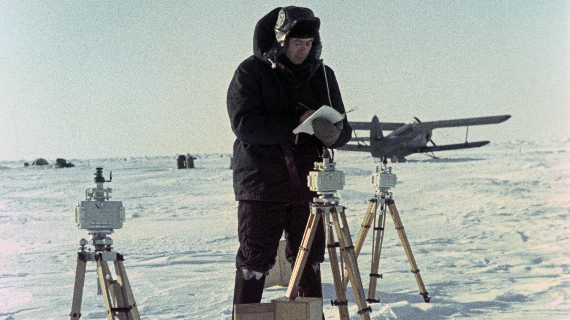 Soviet polar explorer at North Pole-8 station.