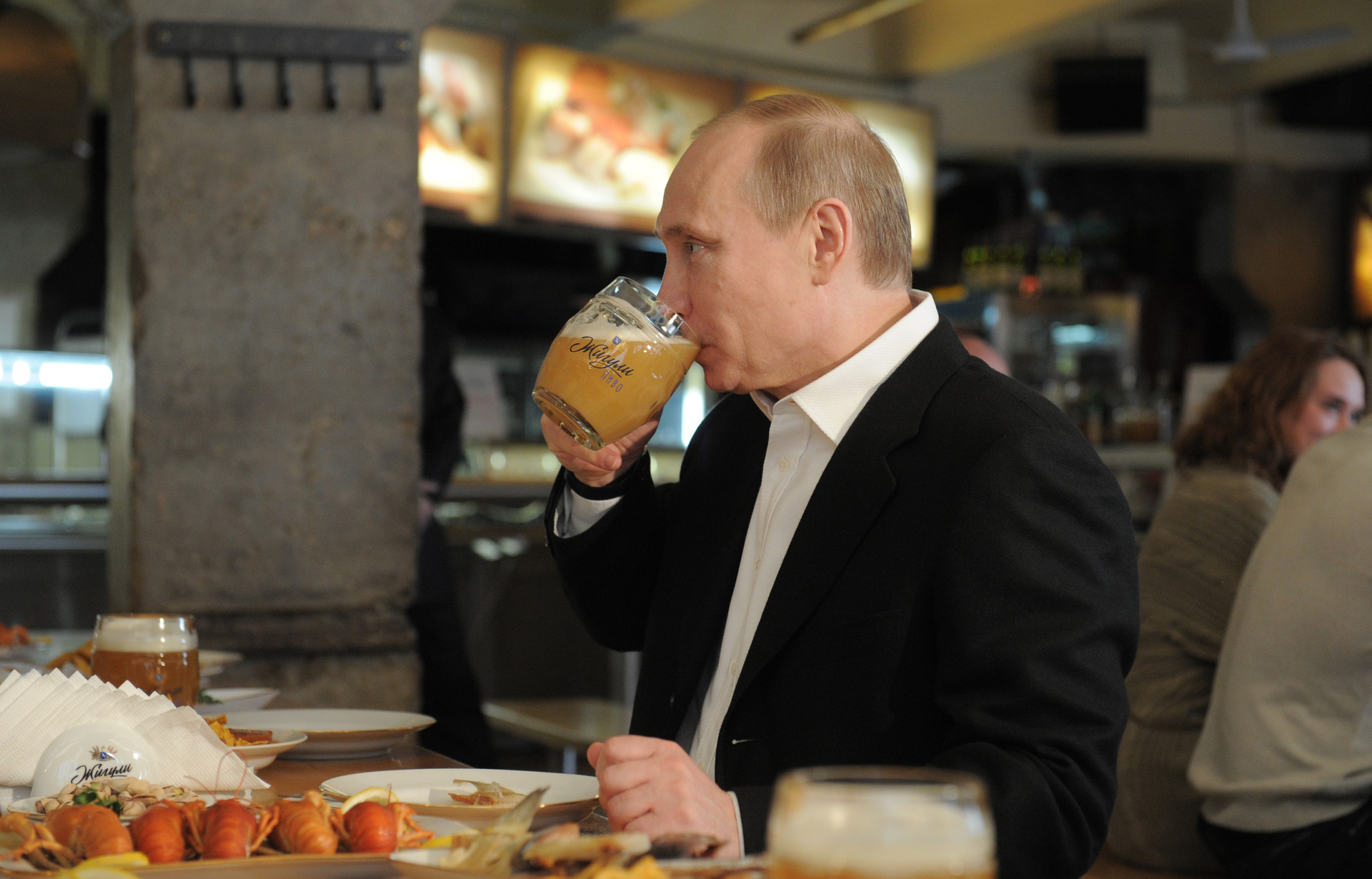 Vladimir Putin at the Zhiguli bar in Moscow, 2012.