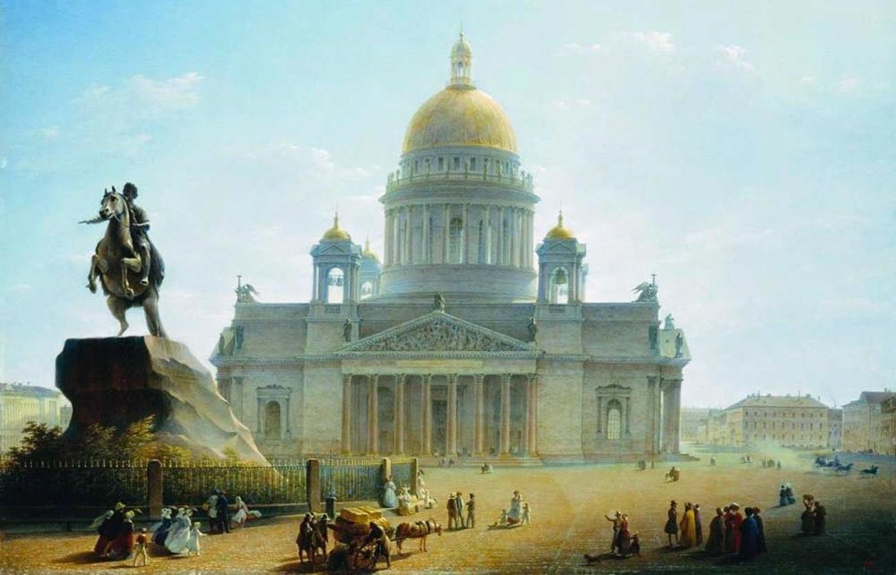 Katedral Isaakievskiy dan Monumen Pyotr yang Agung, 1844.