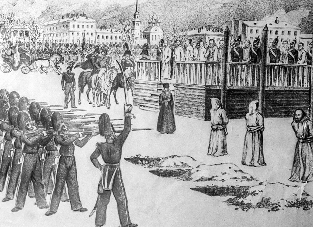 Инсценација погубљења на Семјоновском тргу.
