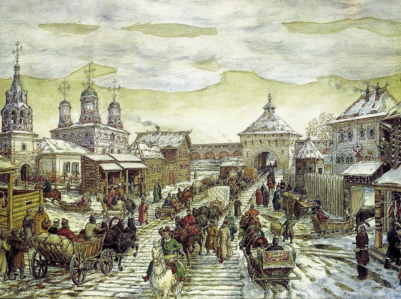 Apolinário Vasnetsov. “No Portão Myasnitsky da Cidade Branca, no século 17”