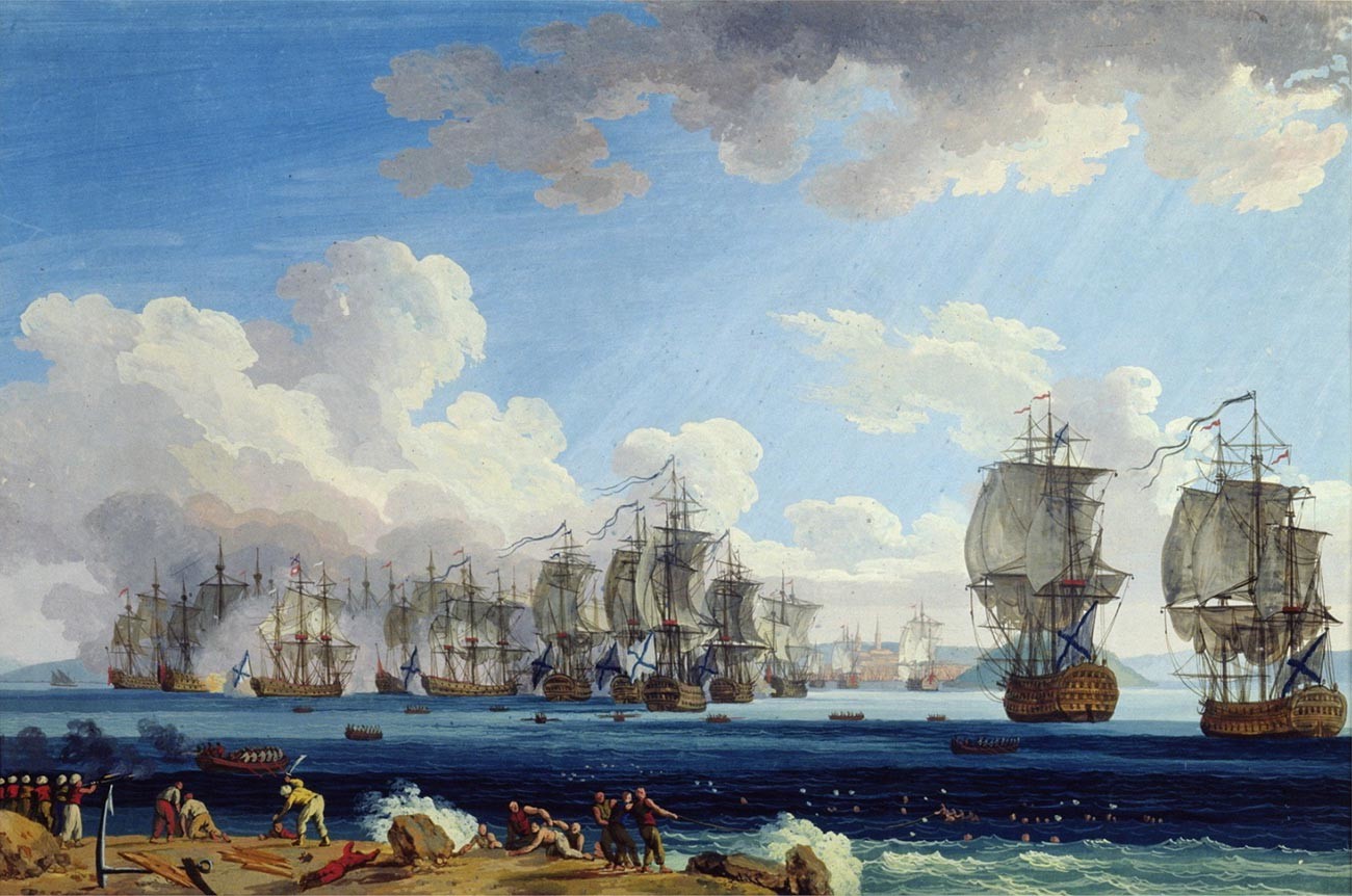 Armada Utsmaniyah mundur ke Teluk Chesme.