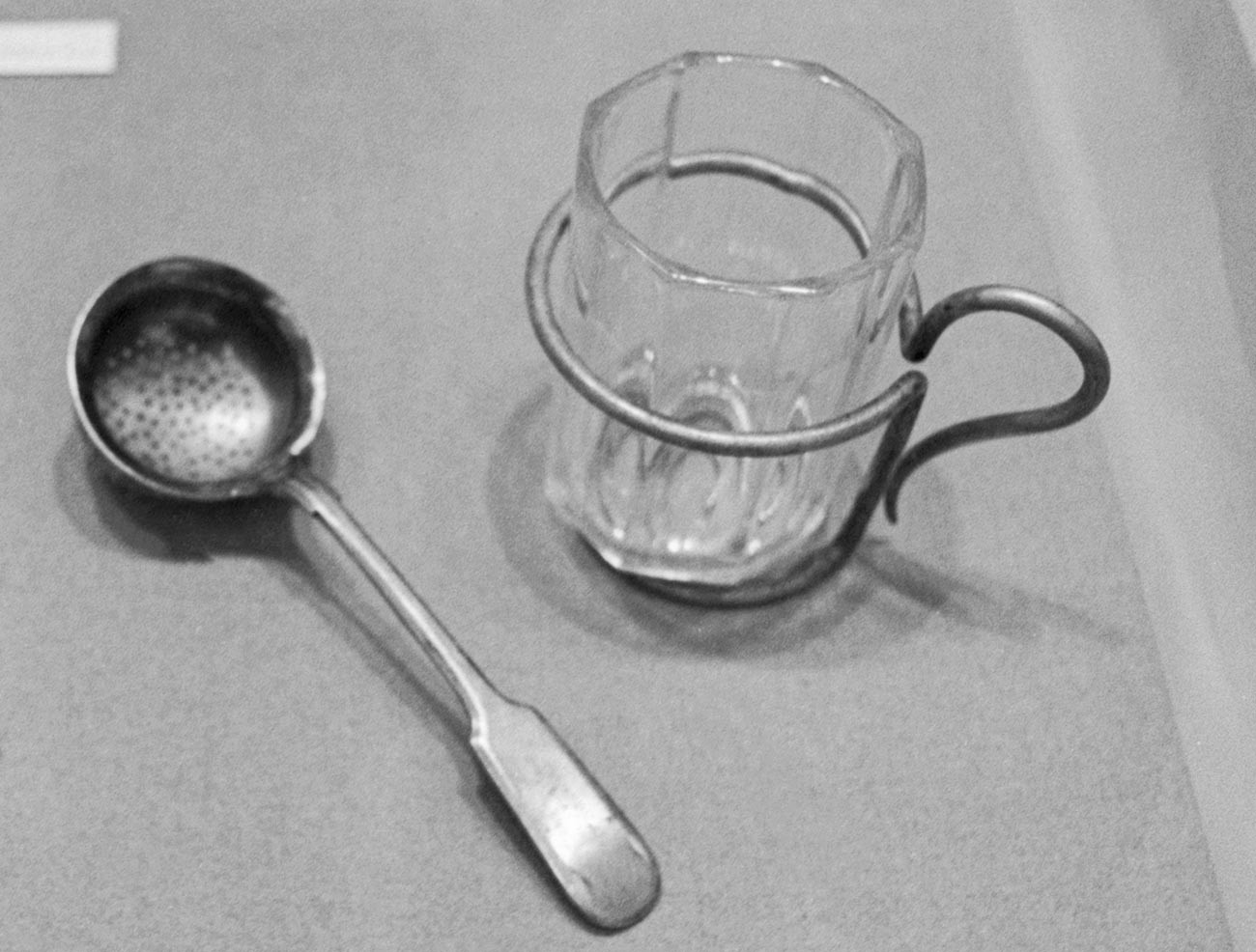 A teaspoon for brewing tea and a minimalist glass holder Vladimir Lenin used