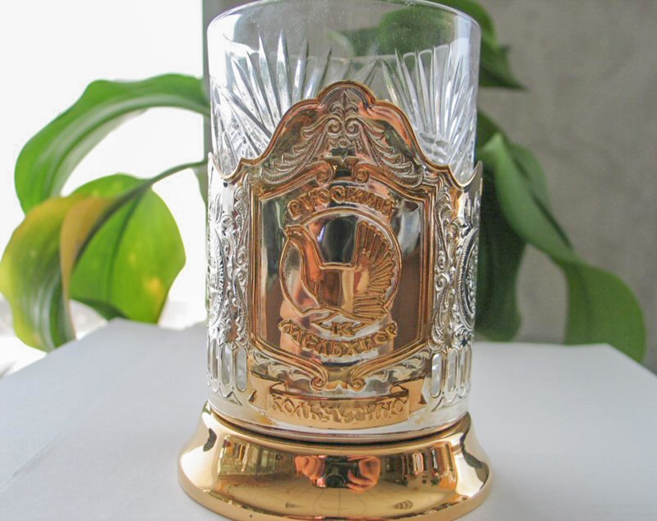 Vintage Russian Soviet Melchior podstakannik SPUTNIK tea glass holder 