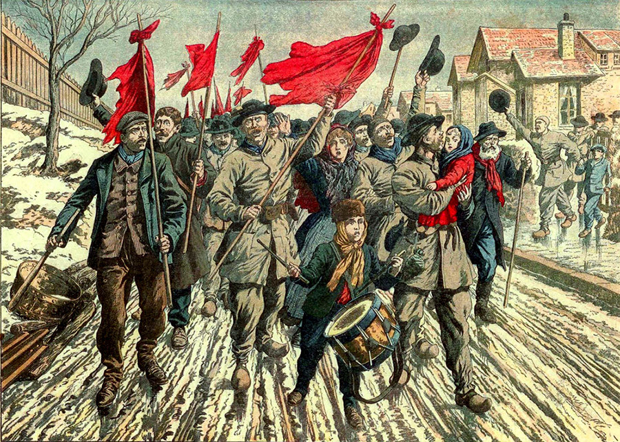 La procesión de los mineros amotinados del Pas-de-Calais en una marcha de huelga
