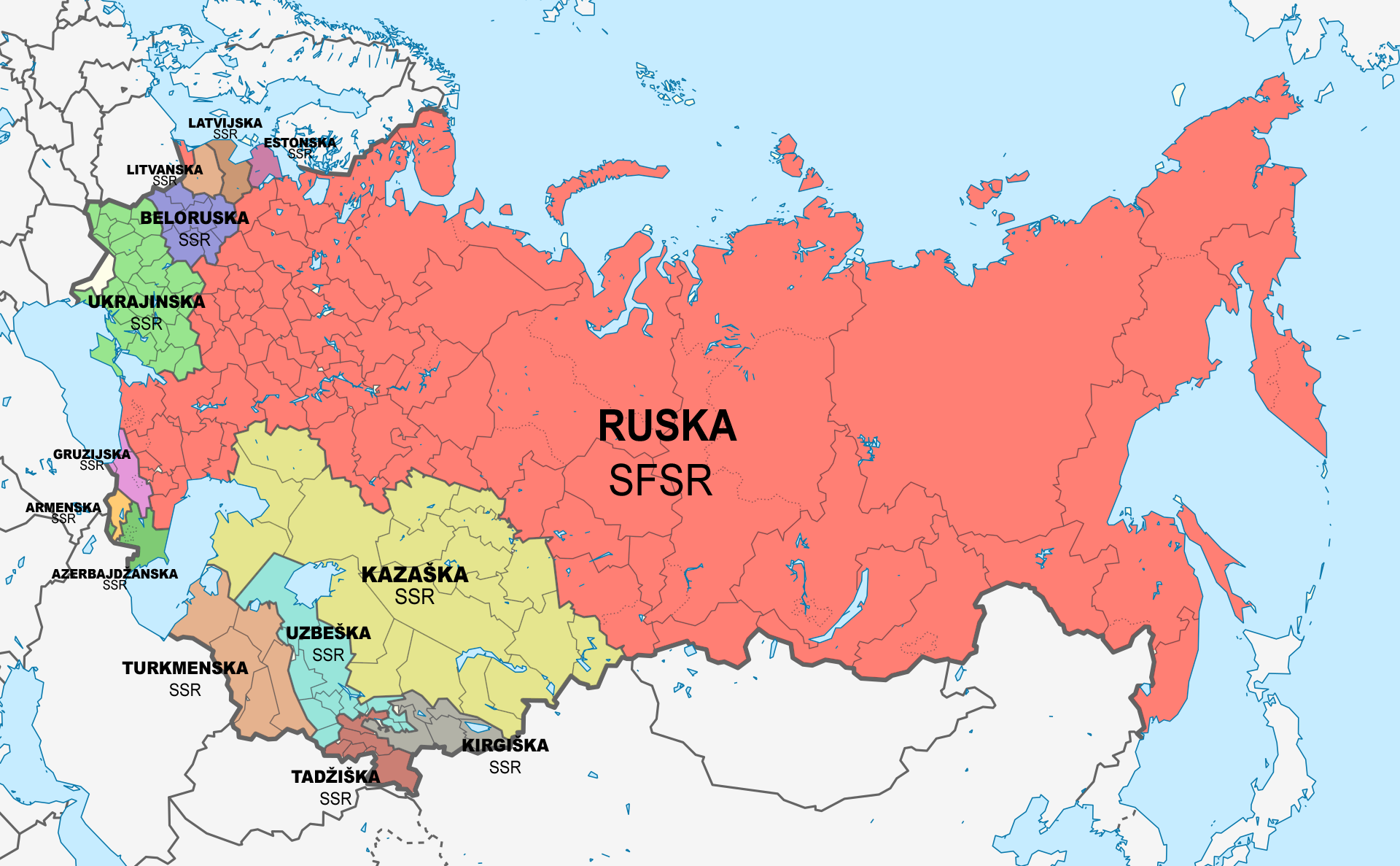 Zemljevid sovjetskih socialističnih republik (1956-1991)