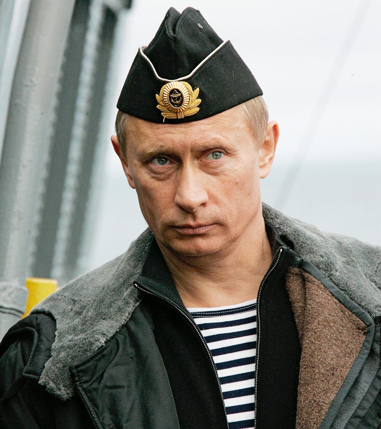 Russian President Vladimir Putin watches the Northern Fleet in the Barentsevo Sea from the nuclear missile cruiser 