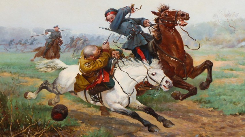 „Кој кого? Дуел на донски козак со полски улан“, В.В. Мазуровски. Руско-турска војна 1877-1879.

