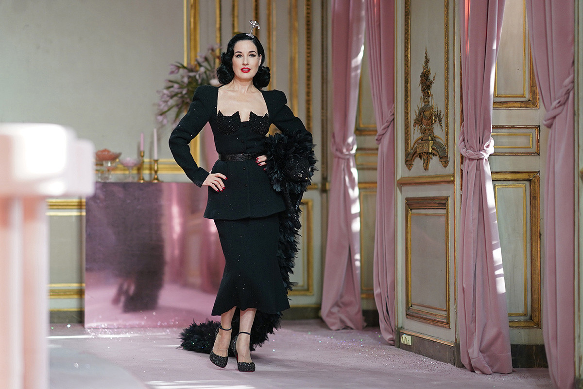 Dita Von Teese attends the Ulyana Sergeenko Haute Couture Spring/Summer 2020 show as part of Paris Fashion Week on January 20, 2020 in Paris, France