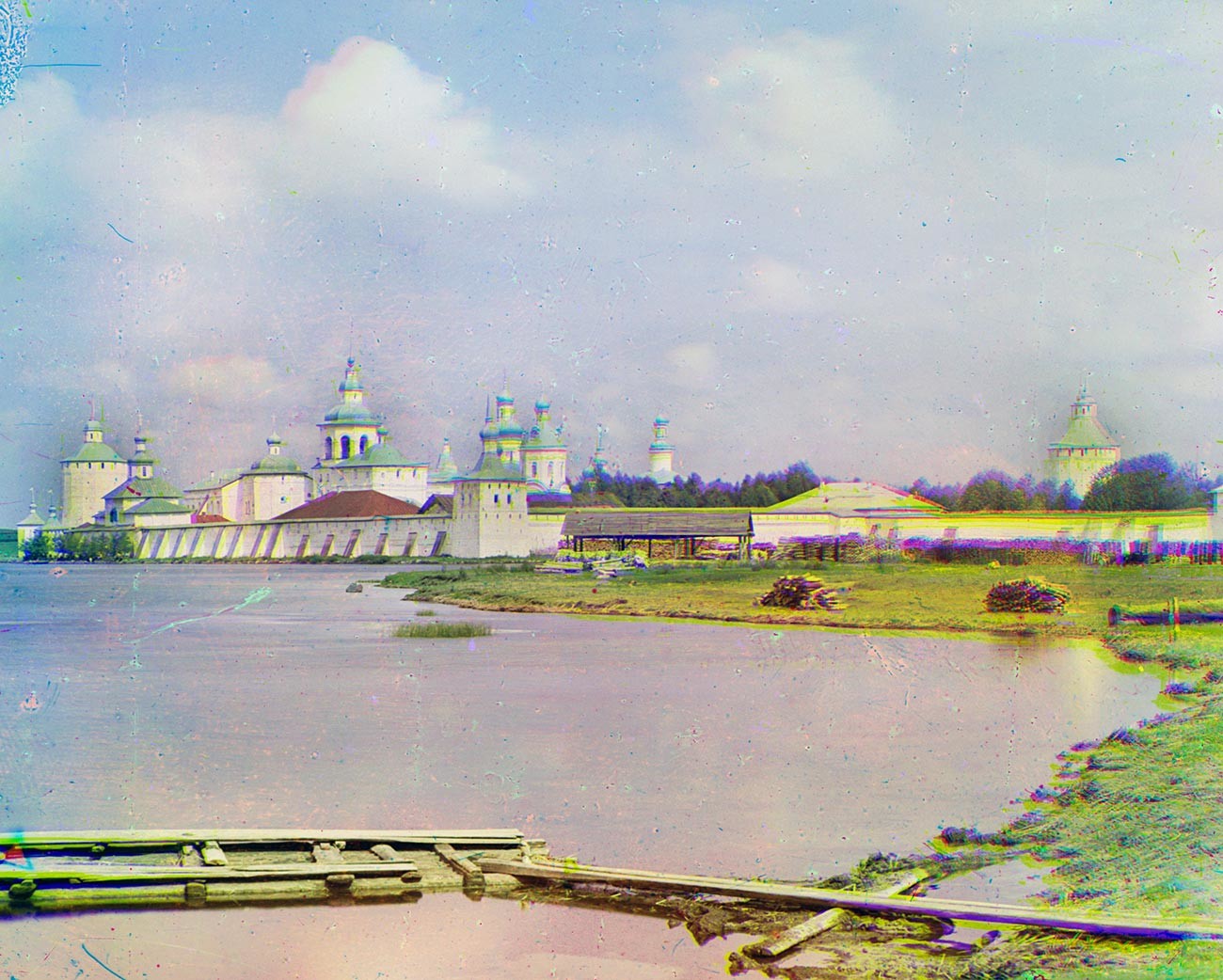 Kirillov. St. Kirill Belozersk Monastery. Southeast view with south shore of Siverskoe Lake. Summer 1909