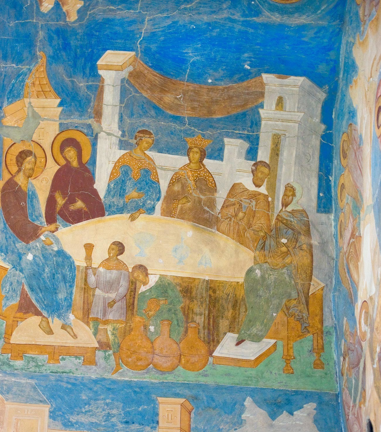 Katedrala rojstva Device Marije. Južna stena, lok oboka, leva stran. Freska Kristusa na poroki v Kani. 1. junij 2014
