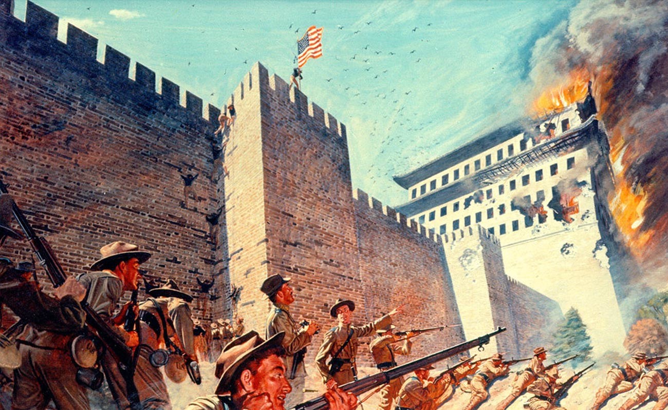 Tropas americanas asaltando Pekín.

