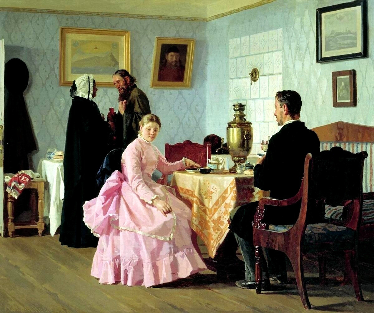 “Presentazione di una ragazza da sposare” (1889), dipinto di Nikolaj Nevrev (1830-1904)
