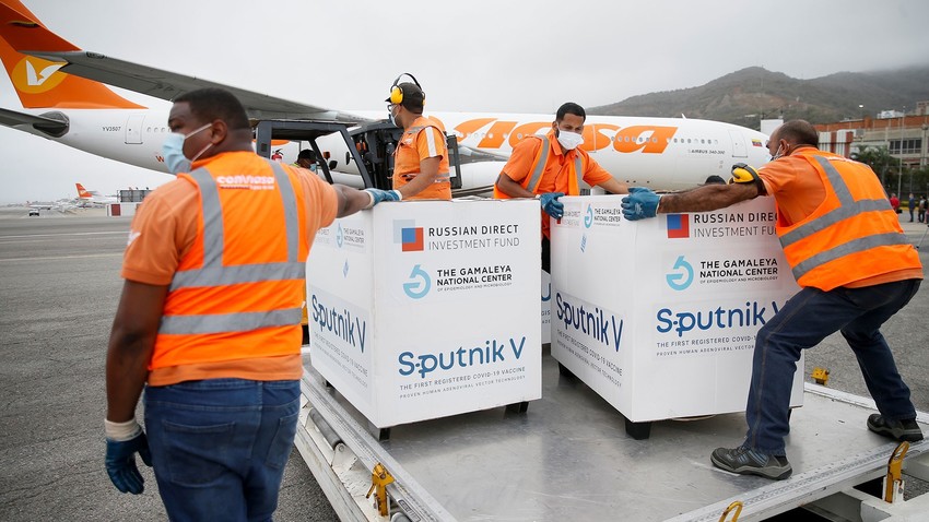 La llegada de los contenedores con la vacuna rusa Sputnik V a Venezuela.
