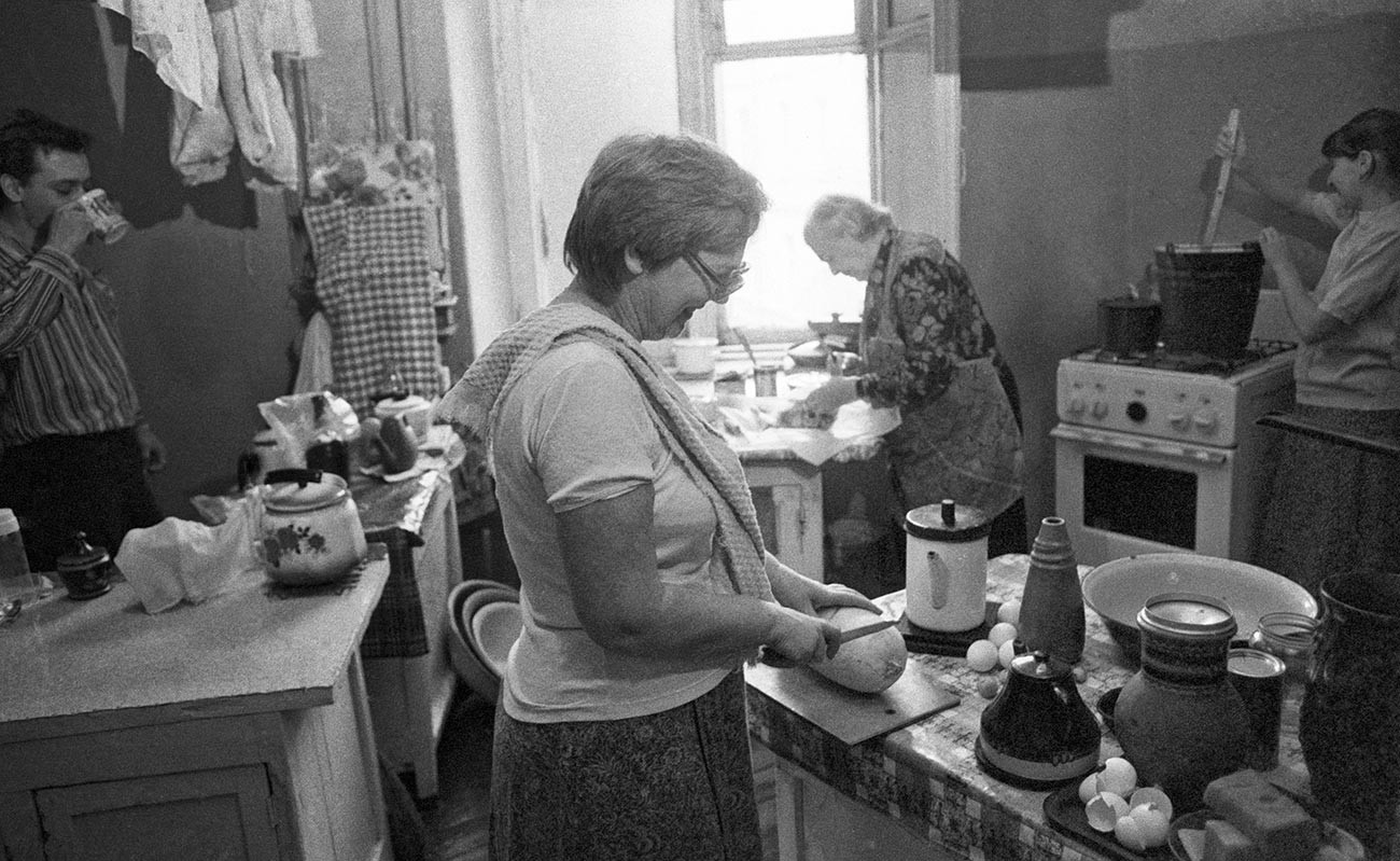 A common kitchen in a Soviet communal apartment