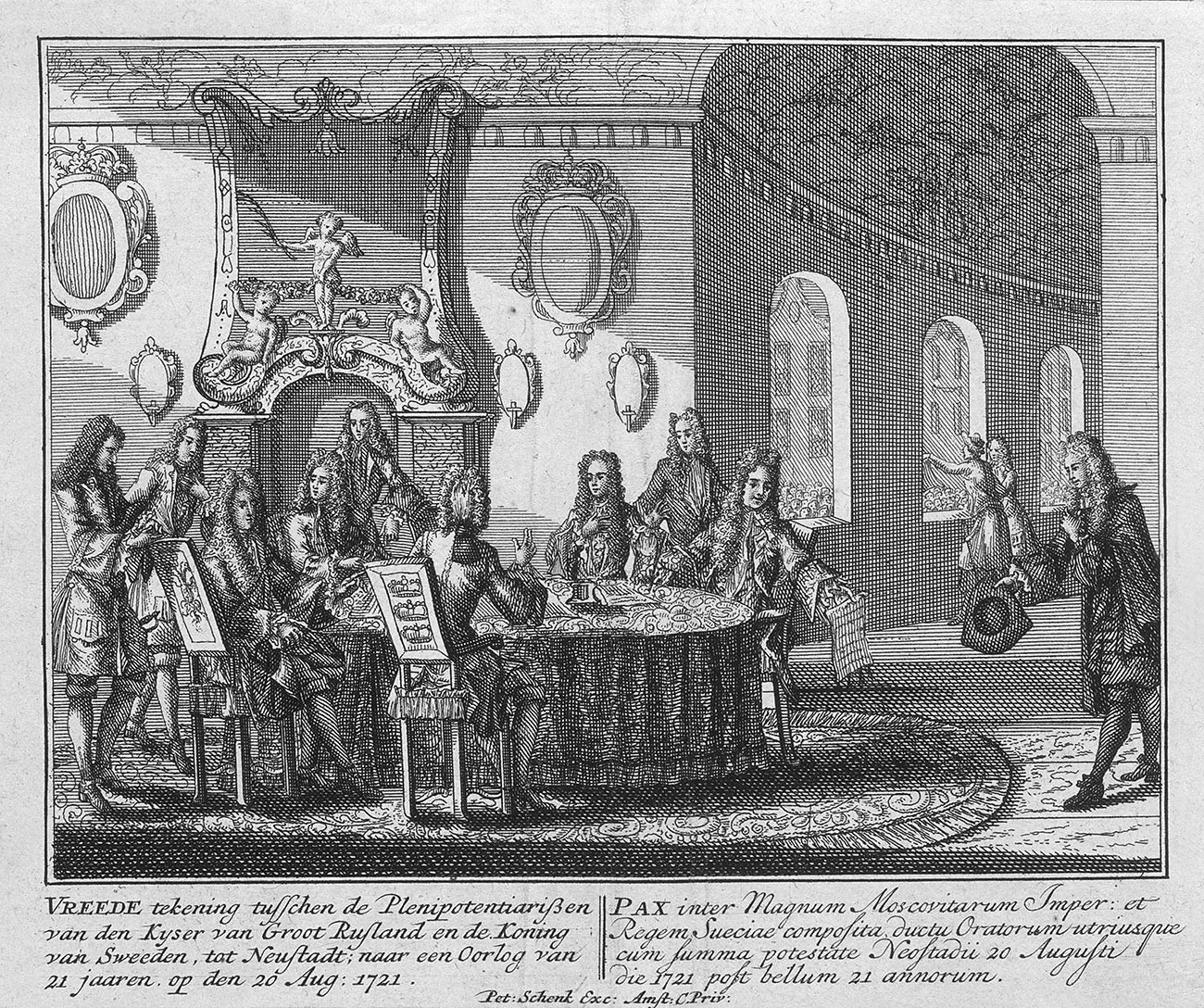 La firma del trattato di pace di Nystad, 20 agosto 1721