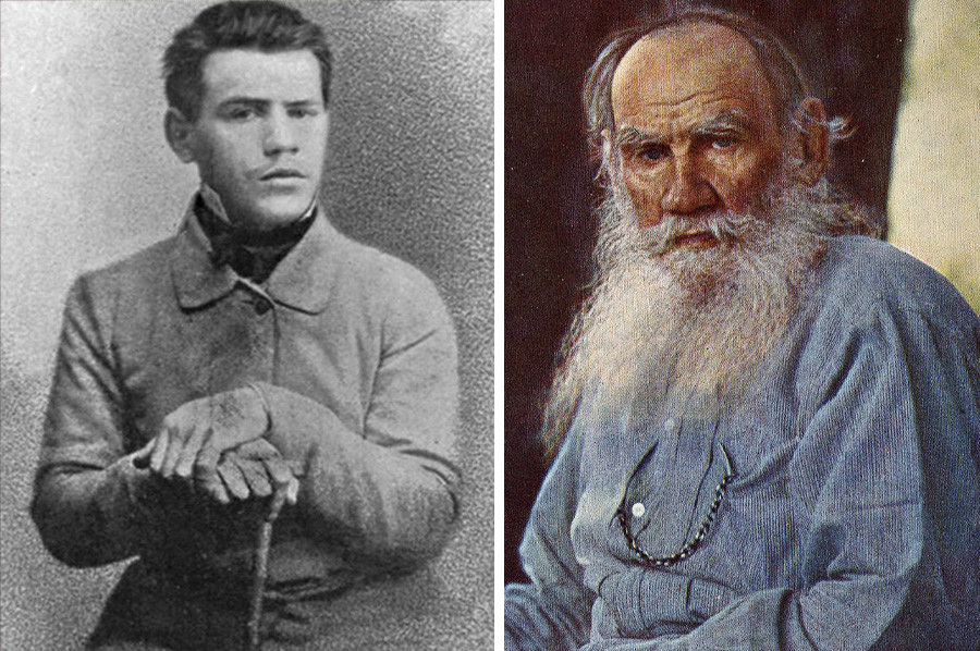 A foto de Tolstói aos 17 anos (esq.) é a mais jovem de que se tem notícia.