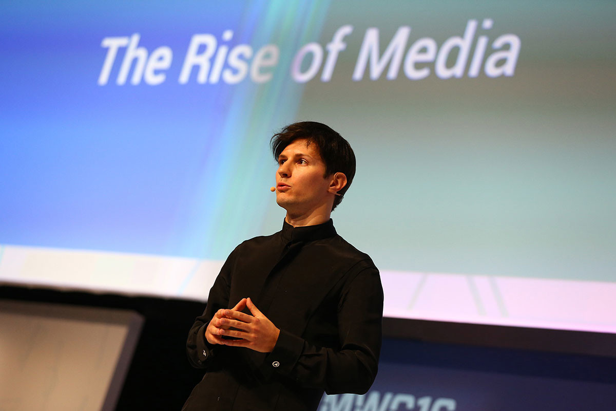 Pavel Durov, osnivač i generalni direktor Telegrama, drži govor drugog dana Svjetskog mobilnog kongresa u kompleksu Fira Gran Via u Barceloni, 23. veljače 2016.  
