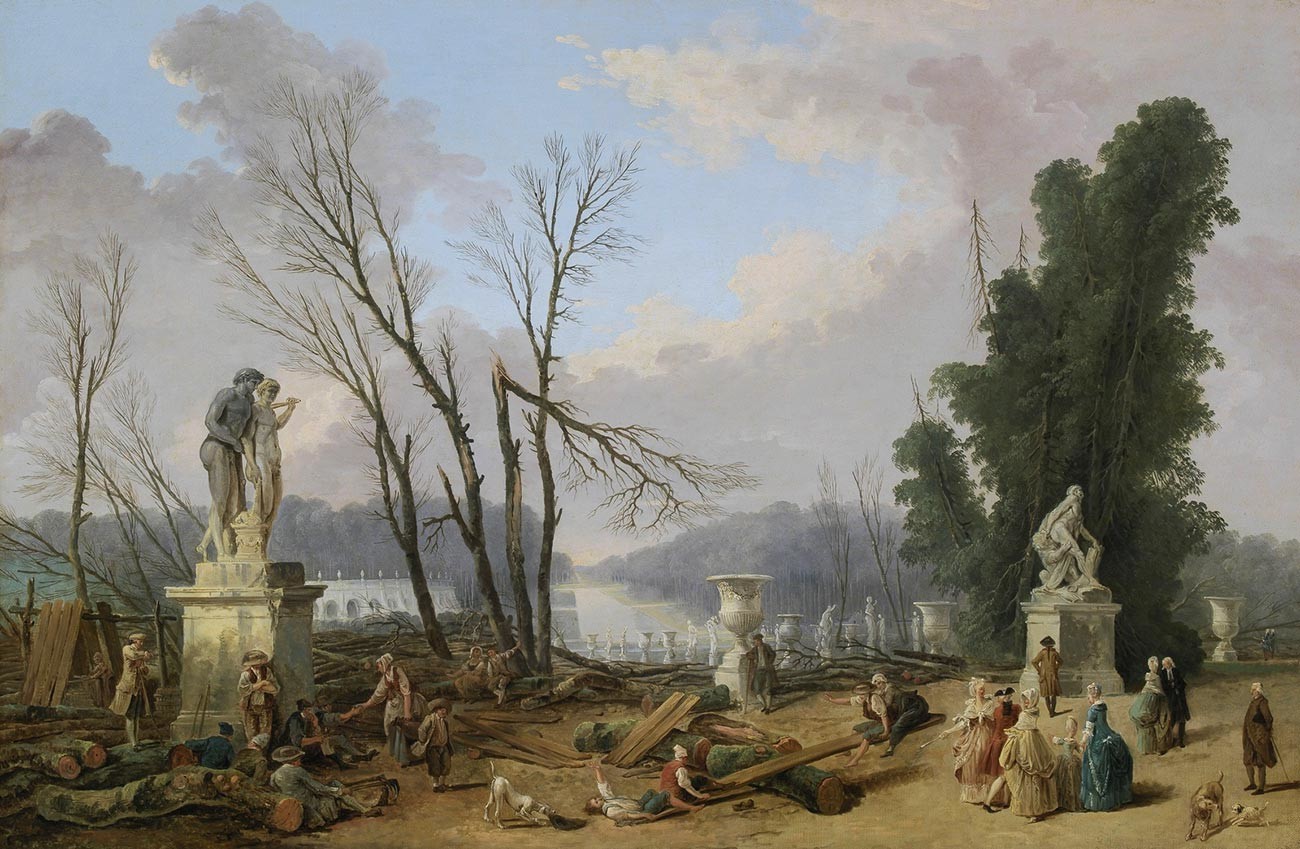 Hubert Robert. La tala de árboles en Versalles