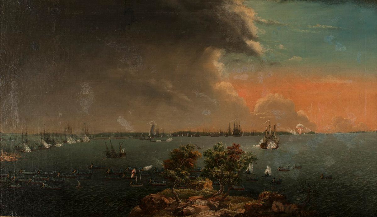 Pomorska bitka; bitka pri Svänsksundu, 8. julija 1790, v kateri je bilo potopljenih 53 ruskih ladij. Johan Deidrich Schoultz 